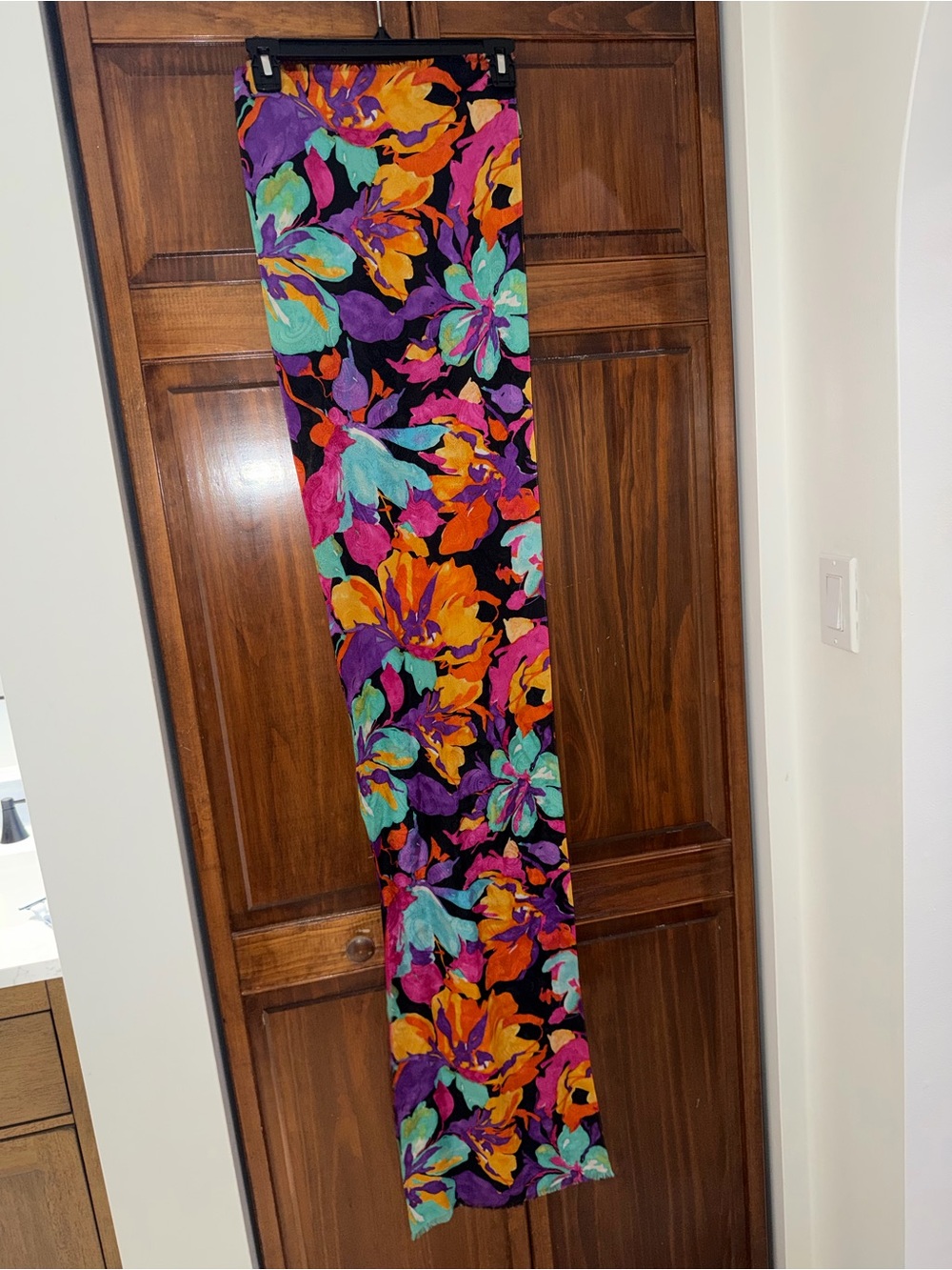 Ralph Lauren Black Floral scarf with Orange, Purple, Teal & Pink Blooms